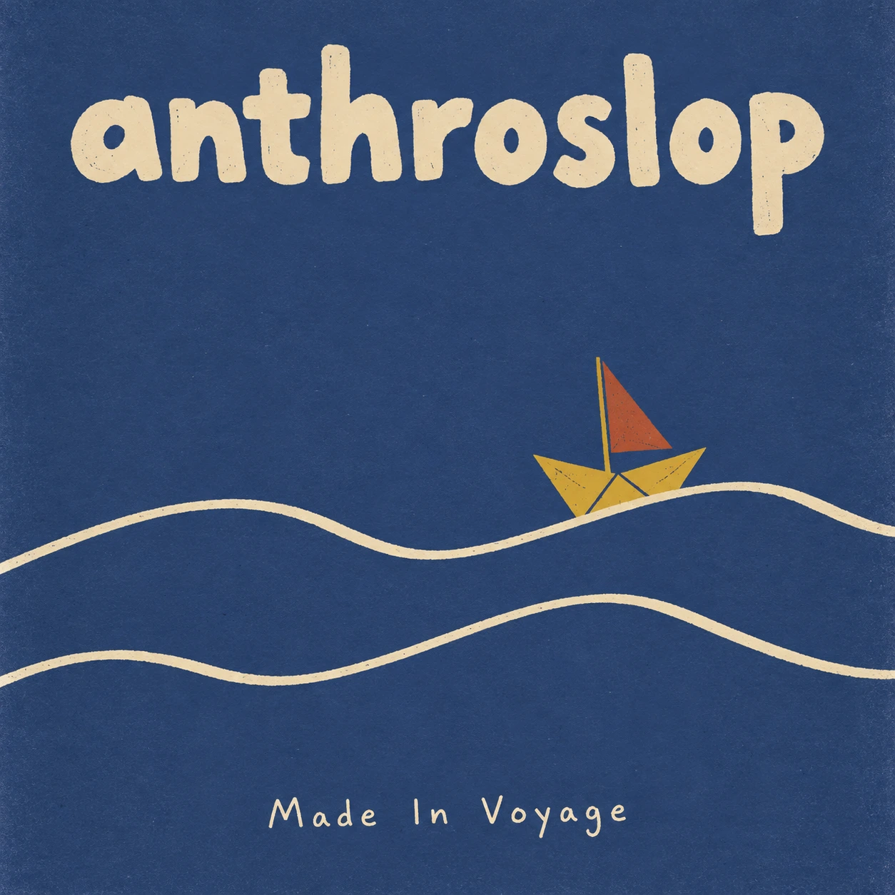 Made In Voyage: a yellow paper boat on cream waves against blue.